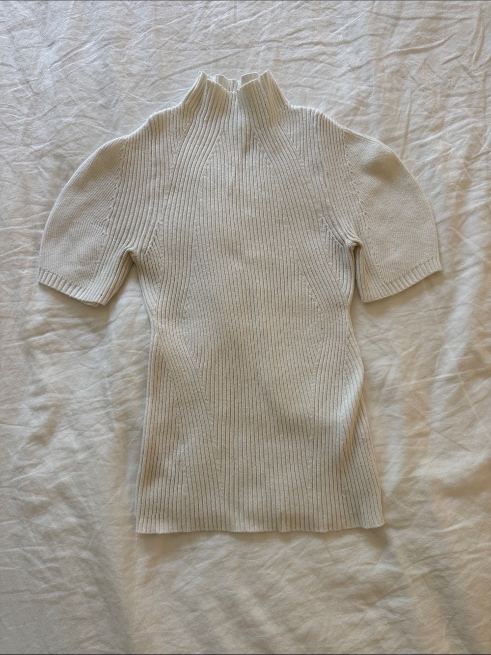 Maeve Cream Ribbed Short-Sleeve Mock Neck Sweater